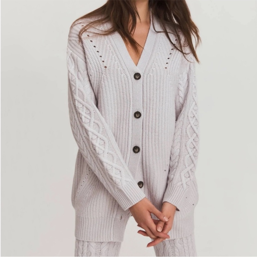 Something Navy Long Cable Knit Sweater Cardigan Size XS